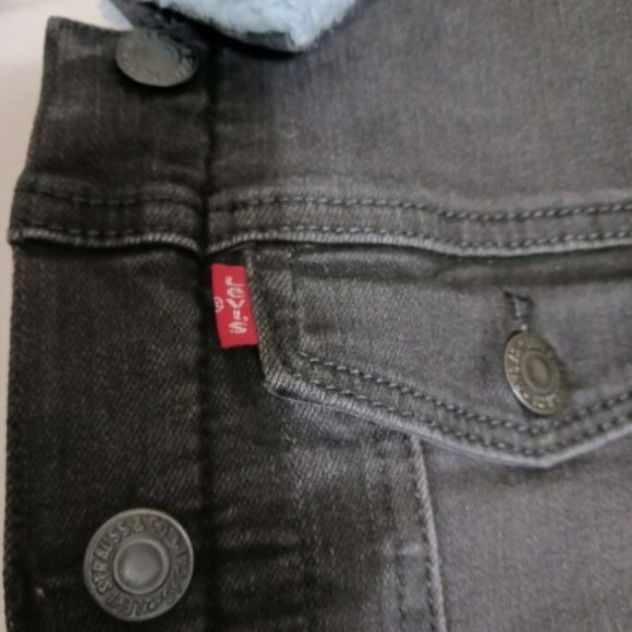 Levi's Trucker Black Jean Denim Jacket Fleece Sherpa Lined Girls 12-13 Size L - Picture 6 of 9